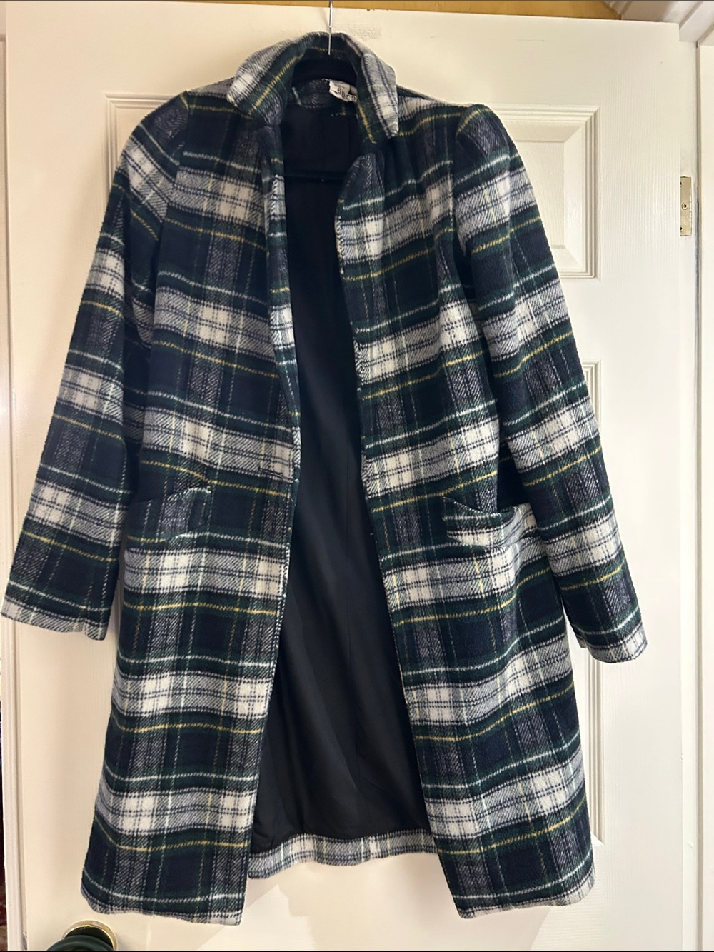 Rachel Zoe Green and White Plaid Wool-Blend Pea Coat